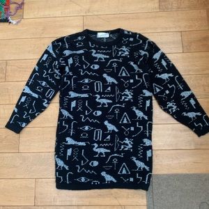 Vintage Diane Von Furstenberg Metallic Sweater Dress Egyptian Hieroglyphs M